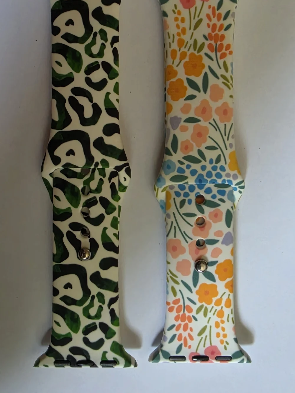 Floral & Green Leopard Silicone Apple Watch Bands - Set of 2